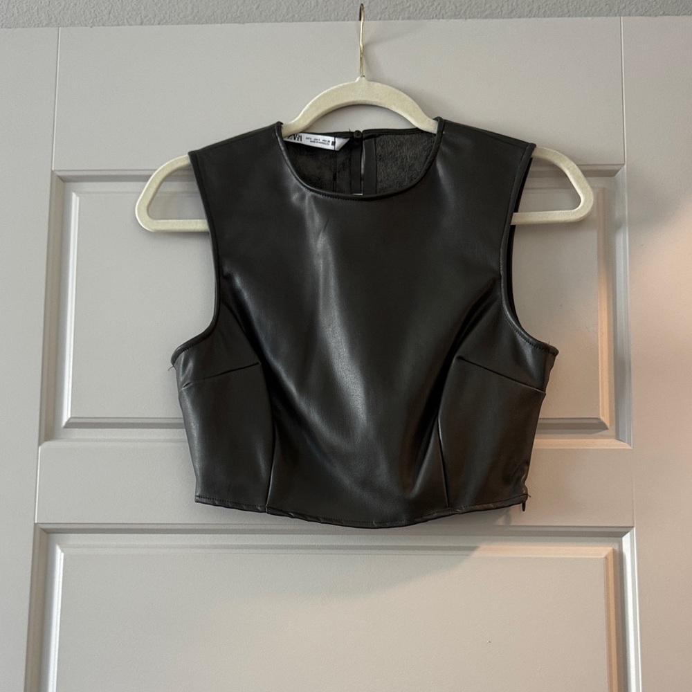 Zara- Dark Green Faux Leather Crop Top